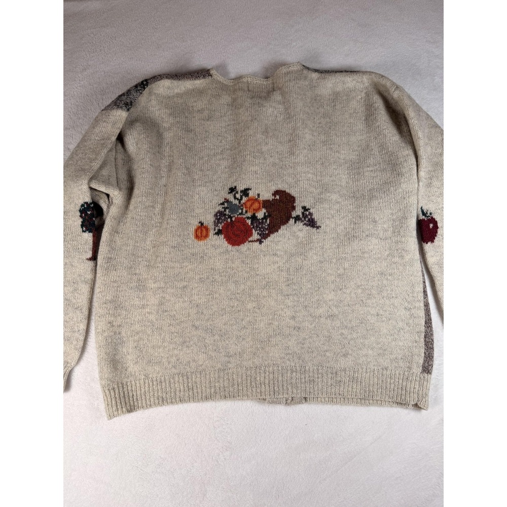 Woolrich Cardigan Sweater Womens Large Beige 100% Wool Fall Harvest Apple Knit - Picture 13 of 16